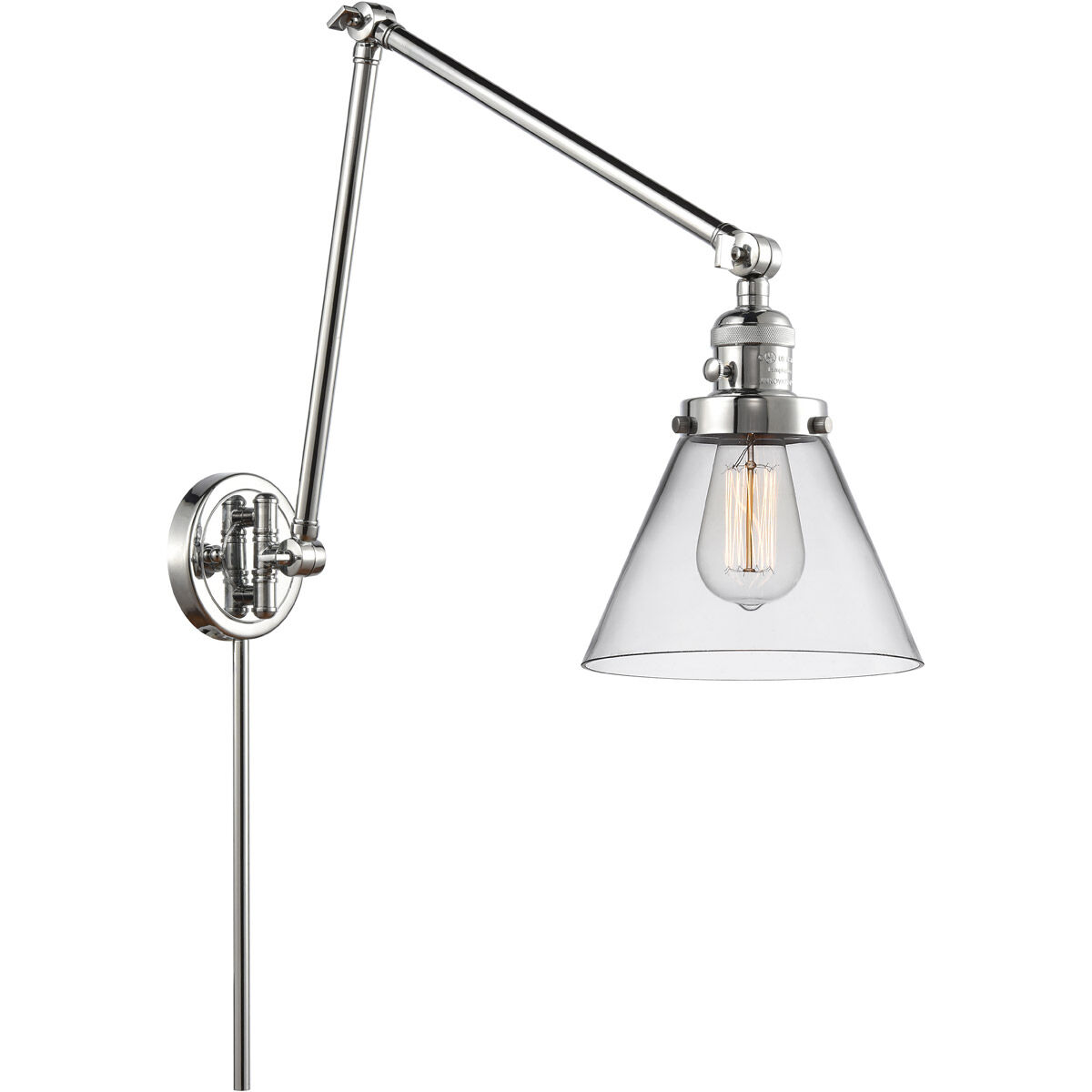 Large Cone 30 inch 3.50 watt Polished Chrome Swing Arm Wall Light, Franklin Restoration