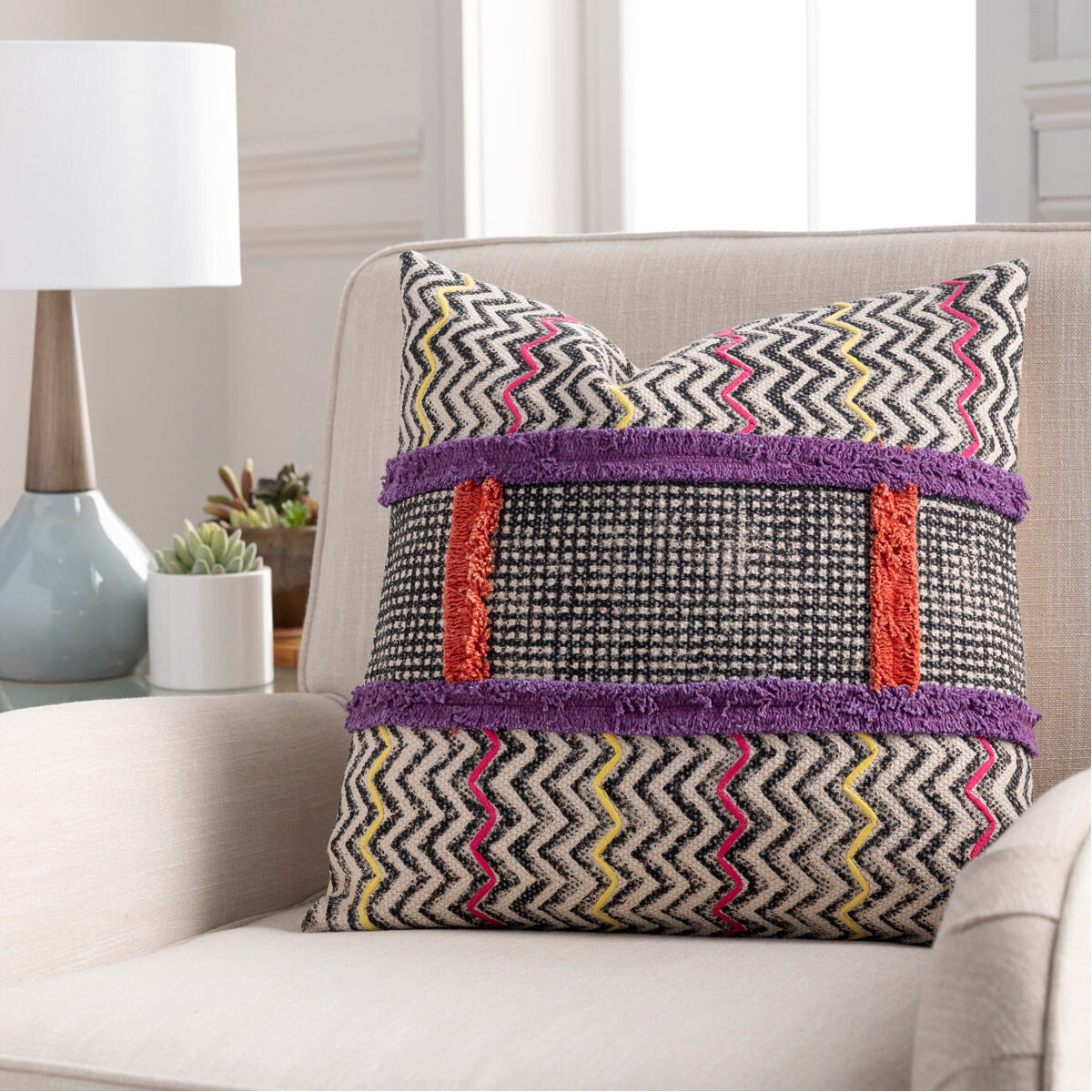 Raja 18 X 18 inch Bright Pink/Beige/Bright Yellow/Bright Orange Pillow Kit, Square