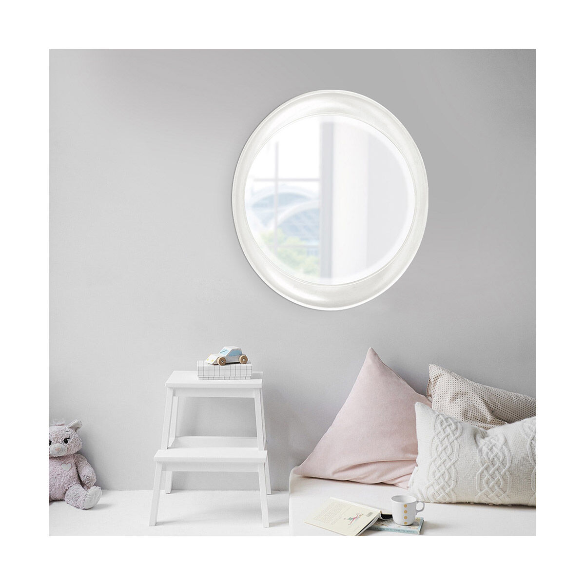 Ellipse 39 X 35 inch Glossy White Wall Mirror