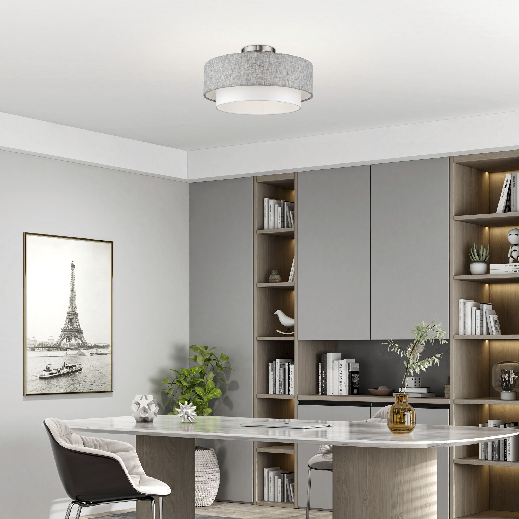 Brookmeade 3 Light 18 inch Brushed Nickel Semi-Flush Ceiling Light