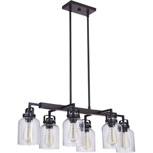 Foxwood 6 Light 33 inch Flat Black with Dark Teak Island Light Ceiling Light in Flat Black/Dark Teak
