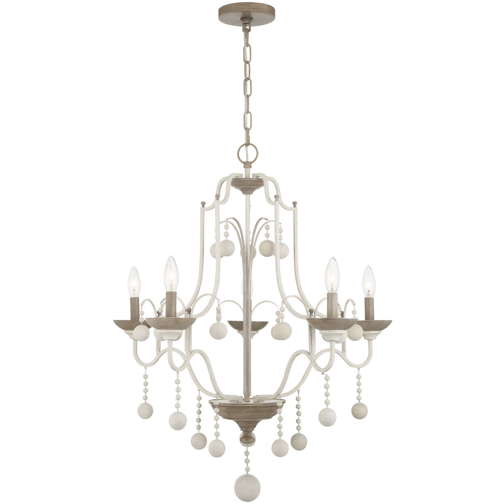 Colonial Charm 5 Light 28 inch White Wash and Sun Dried Clay Chandelier Ceiling Light