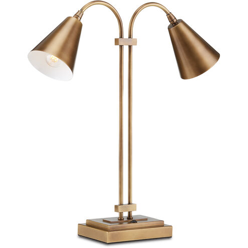 Symmetry 21 inch Antique Brass Double Desk Lamp Portable Light