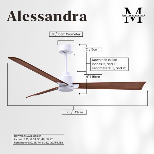 Atlas Alessandra 56 inch Matte White with Walnut Tone Blades Indoor/Outdoor Ceiling Fan