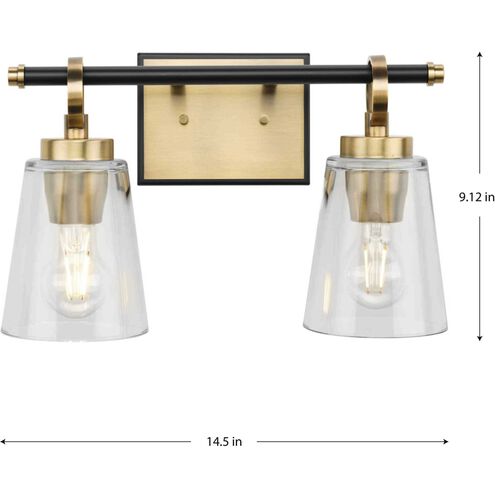 Cassell 2 Light 14.5 inch Vintage Brass Bathroom Vanity Light Wall Light