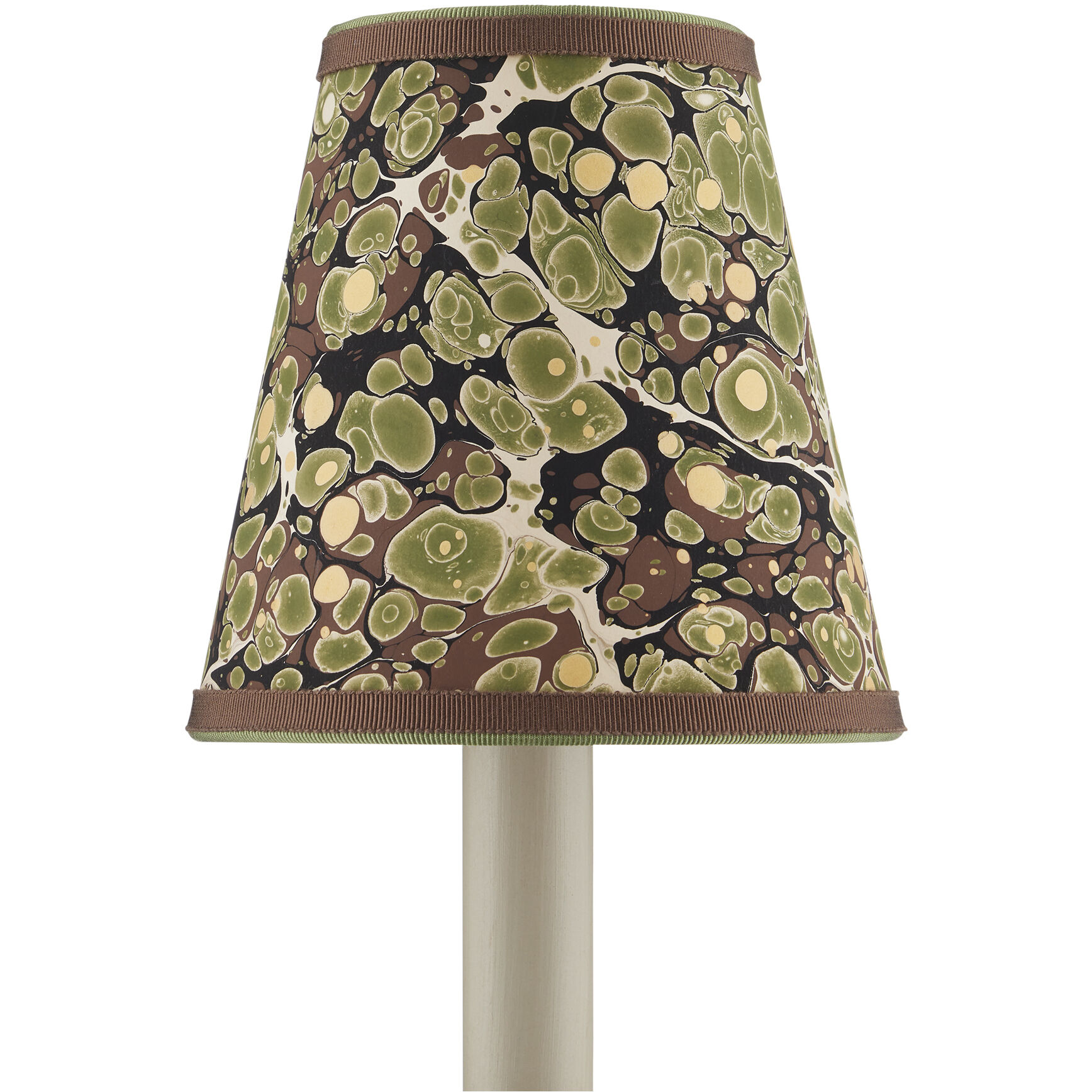 Marble Paper Green and Chocolate with Mustard Tapered Chandelier Shade
