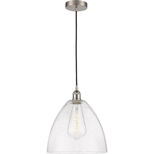 Edison Dome LED 12 inch Brushed Satin Nickel Mini Pendant Ceiling Light in Seedy Glass