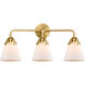 Nouveau 2 Small Cone 3 Light 24 inch Satin Gold Bath Vanity Light Wall Light in Matte White Glass