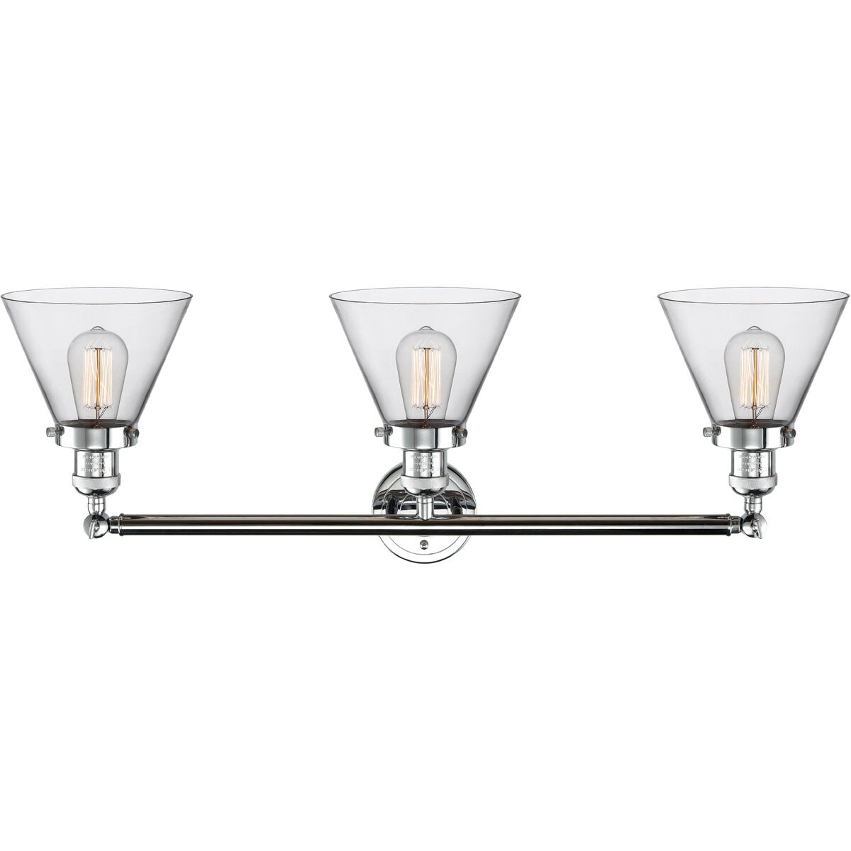 Franklin Restoration Large Cone LED 32 inch Polished Chrome Bath Vanity Light Wall Light in Clear Glass, Franklin Restoration