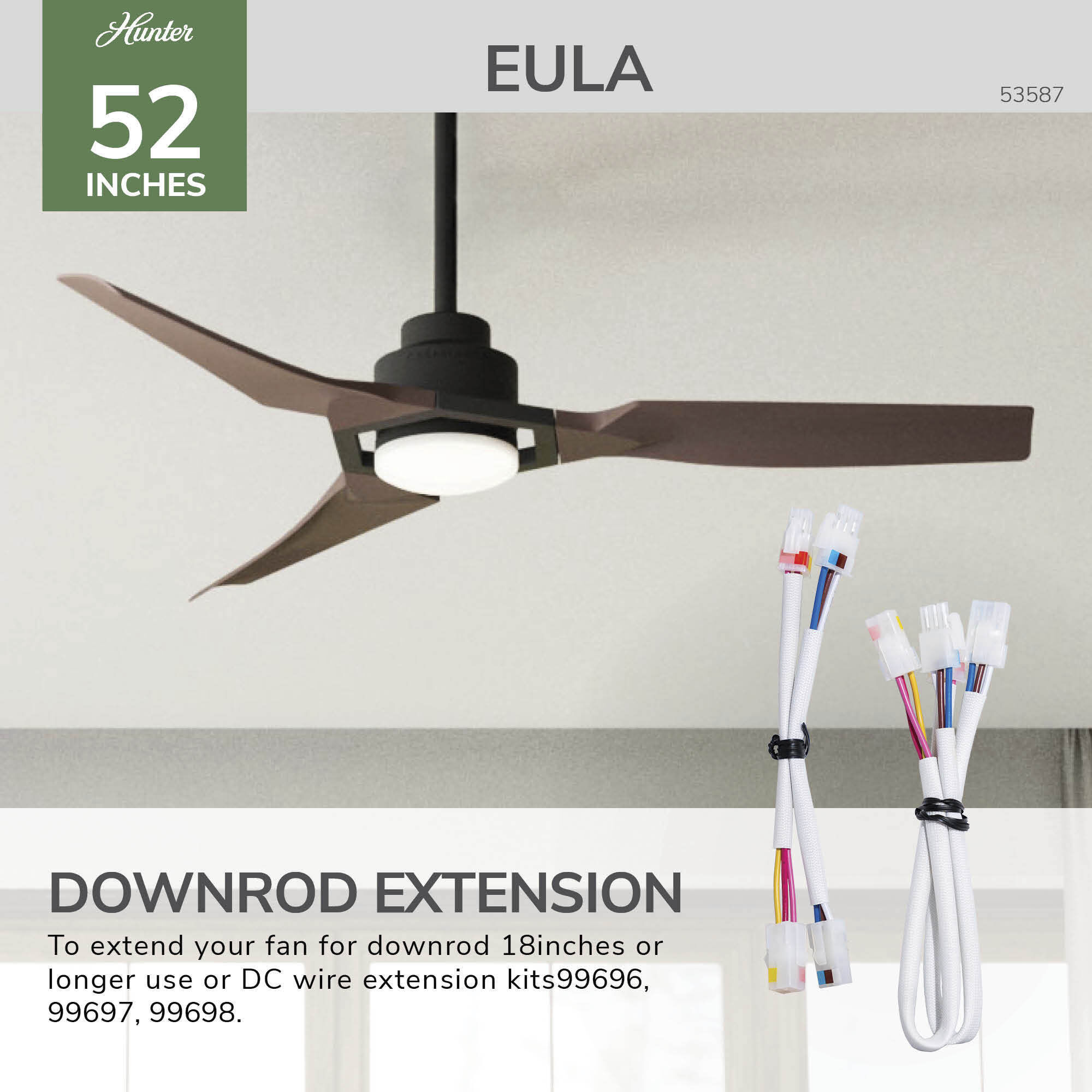 Eula 52 inch Matte Black with Chestnut Blades Outdoor Ceiling Fan