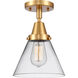 Franklin Restoration Large Cone 1 Light 8 inch Satin Gold Flush Mount Ceiling Light in Clear Glass
