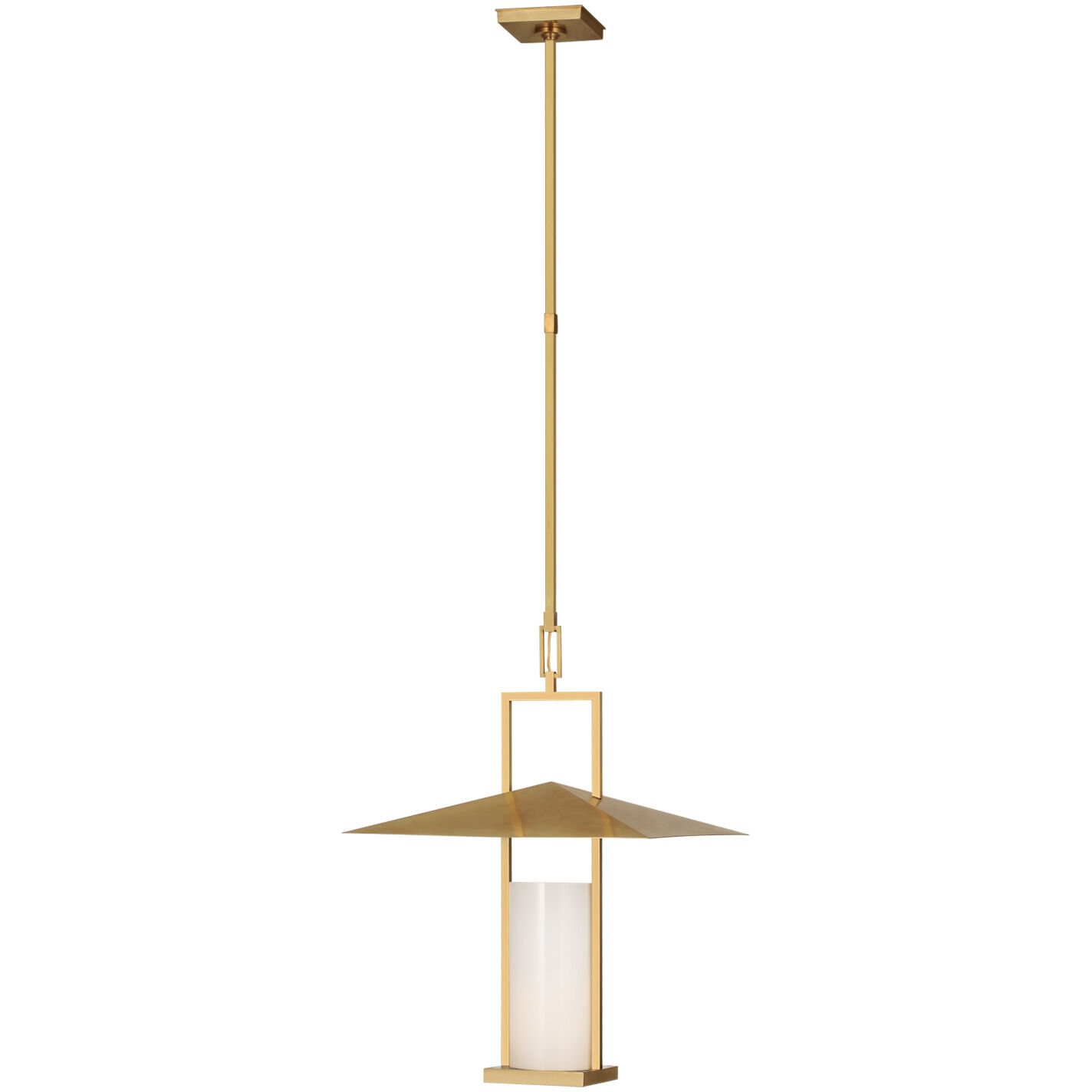 Ray Booth Amity LED 18 inch Antique Brass Lantern Pendant Ceiling Light in White Glass