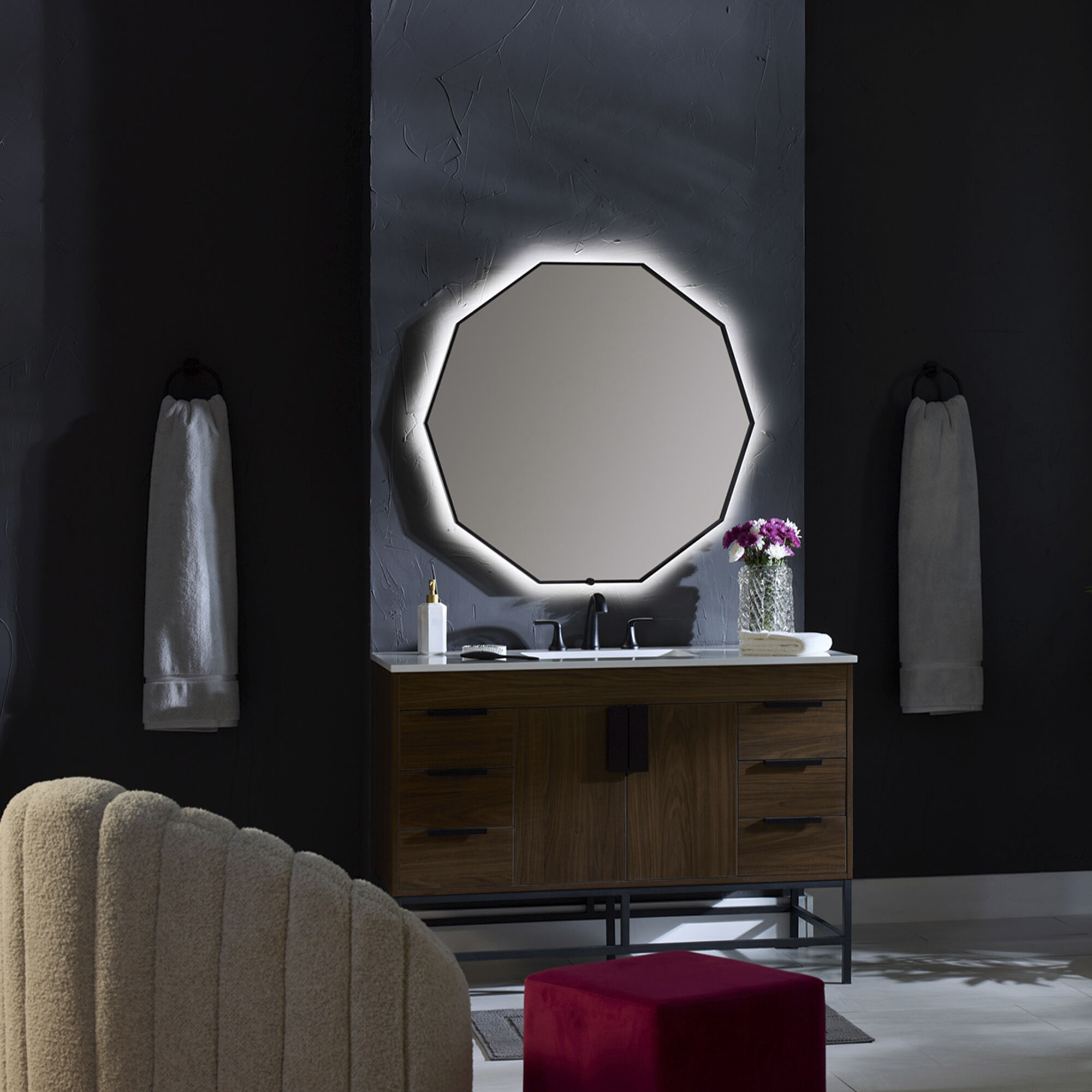 Deca 48 X 48 inch Black LED Lighted Mirror, Vanita by Oxygen