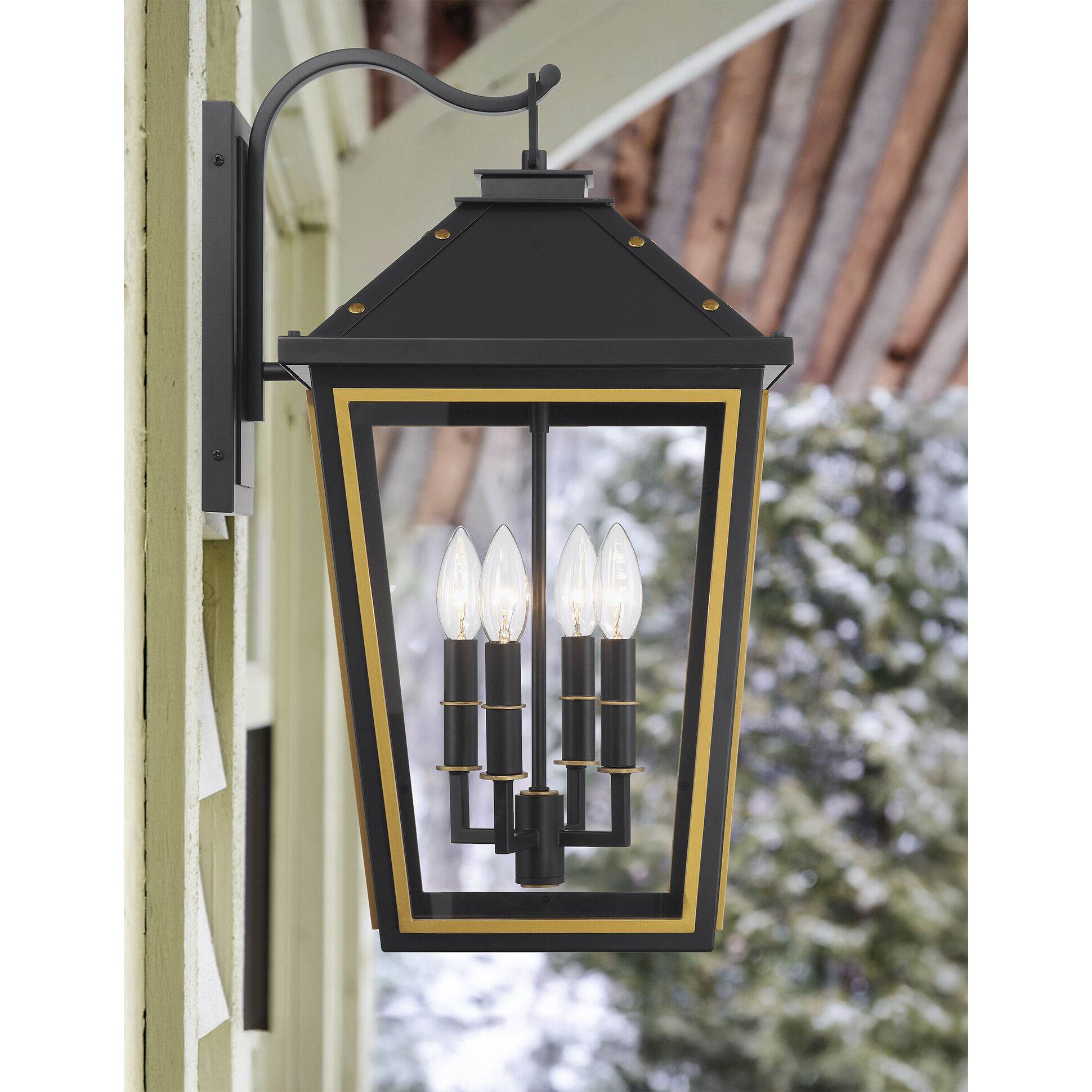 Hawkins 4 Light 22.5 inch Matte Black and Textured Gold Outdoor Sconce