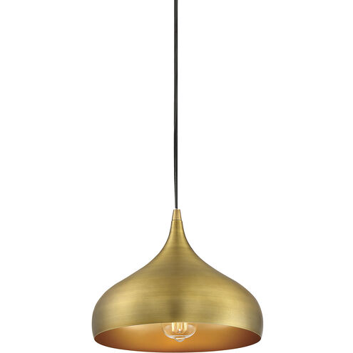 Modern 1 Light 12 inch Natural Brass Mini-Pendant Ceiling Light, Plug-In