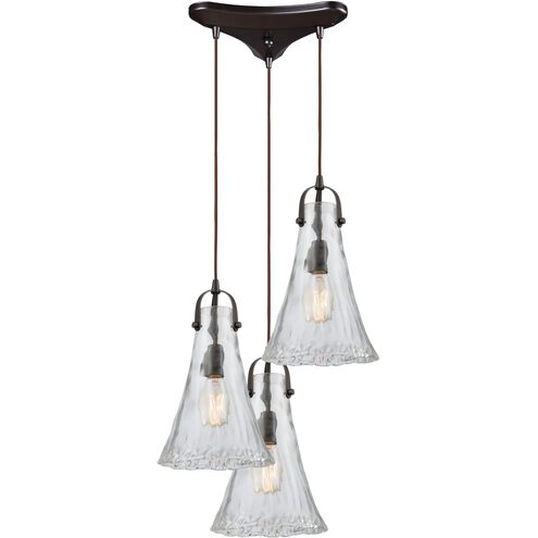 Hand Formed Glass 3 Light 12 inch Oil Rubbed Bronze Mini Pendant Ceiling Light