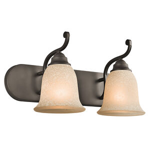 Camerena 2 Light 18 inch Olde Bronze Wall Mt Bath 2 Arm Wall Light in White Scavo W/Light Umber Inside Tint