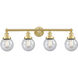 Beacon 4 Light 33.5 inch Satin Gold Bath Vanity Light Wall Light in Seedy Glass, Small