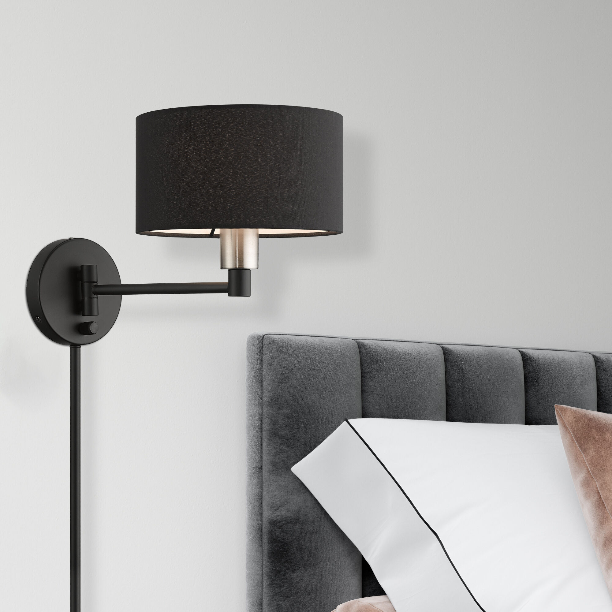 Bainbridge 14.75 inch 60.00 watt Black with Brushed Nickel Accents Swing Arm Wall Lamp Wall Light