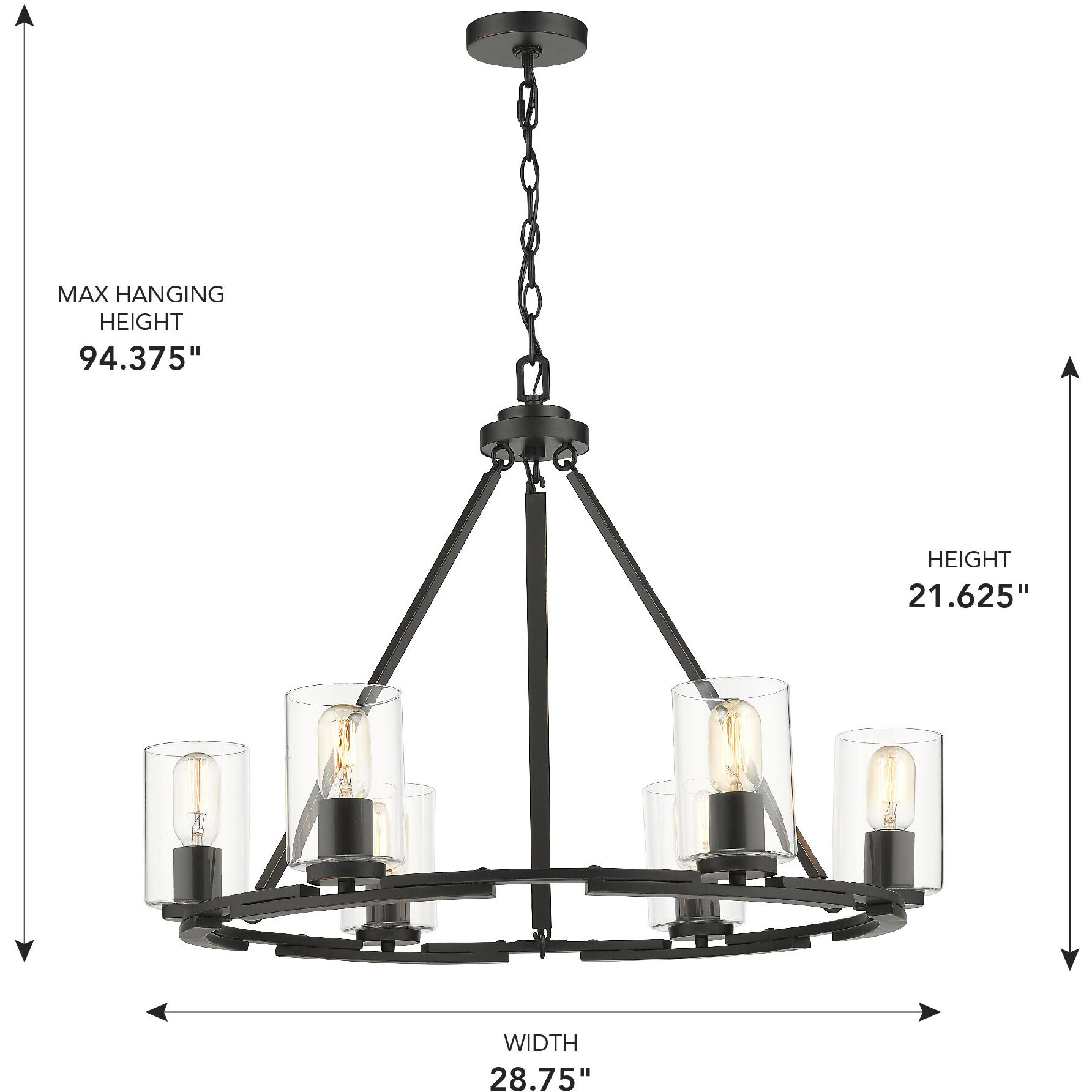 Monroe 6 Light 28.75 inch Matte Black Chandelier Ceiling Light