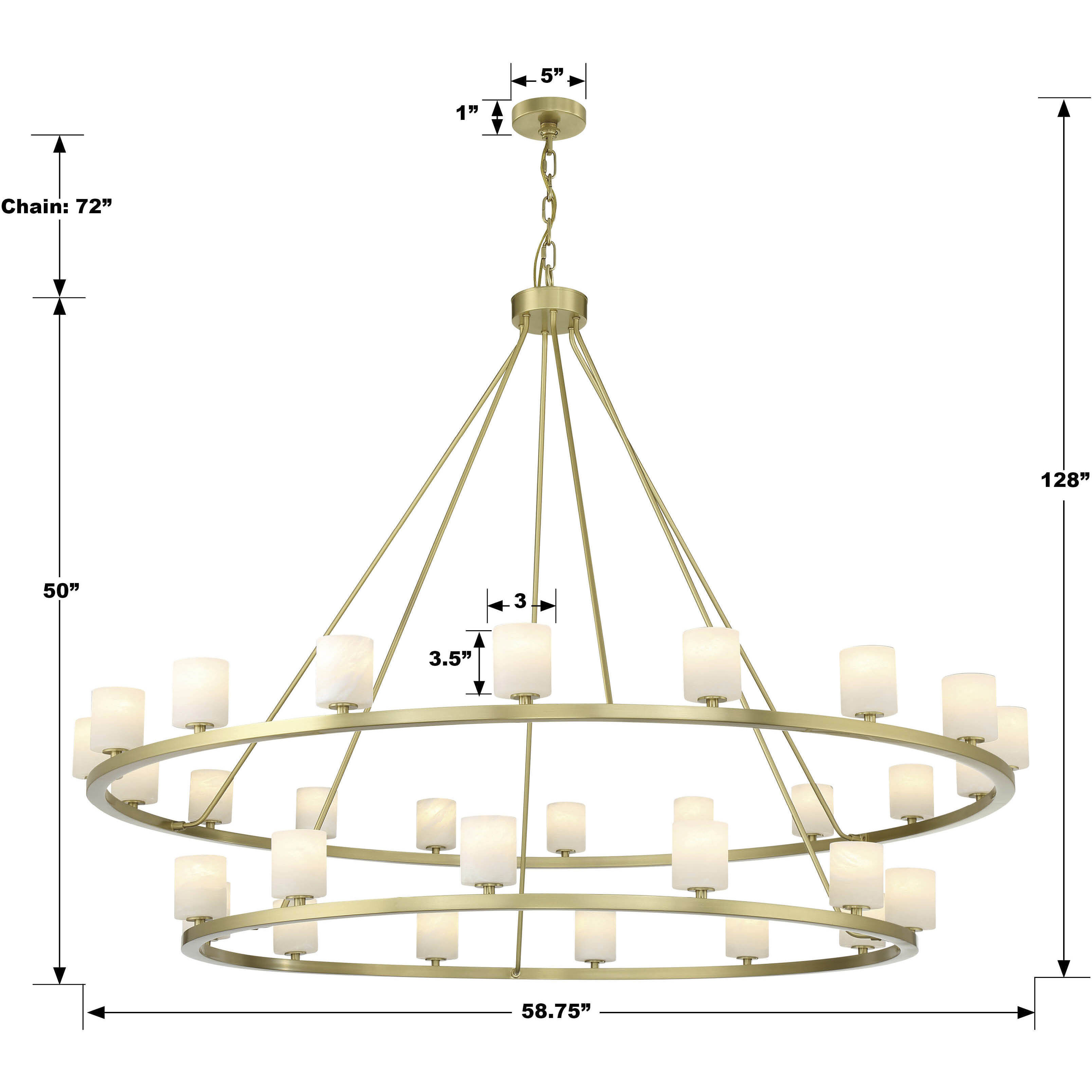 Aragon 30 Light 58.75 inch Soft Brass Chandelier Ceiling Light in White