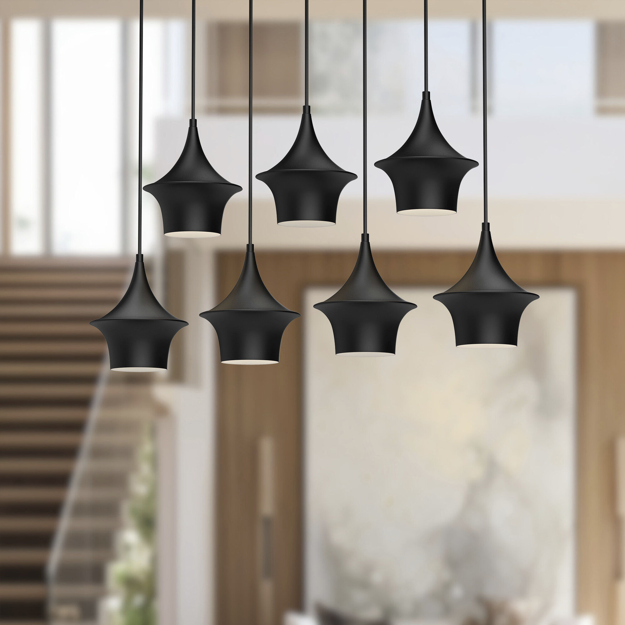 Alora Mood Emiko 7 Light 36.13 inch Matte Black Linear Pendant Ceiling Light