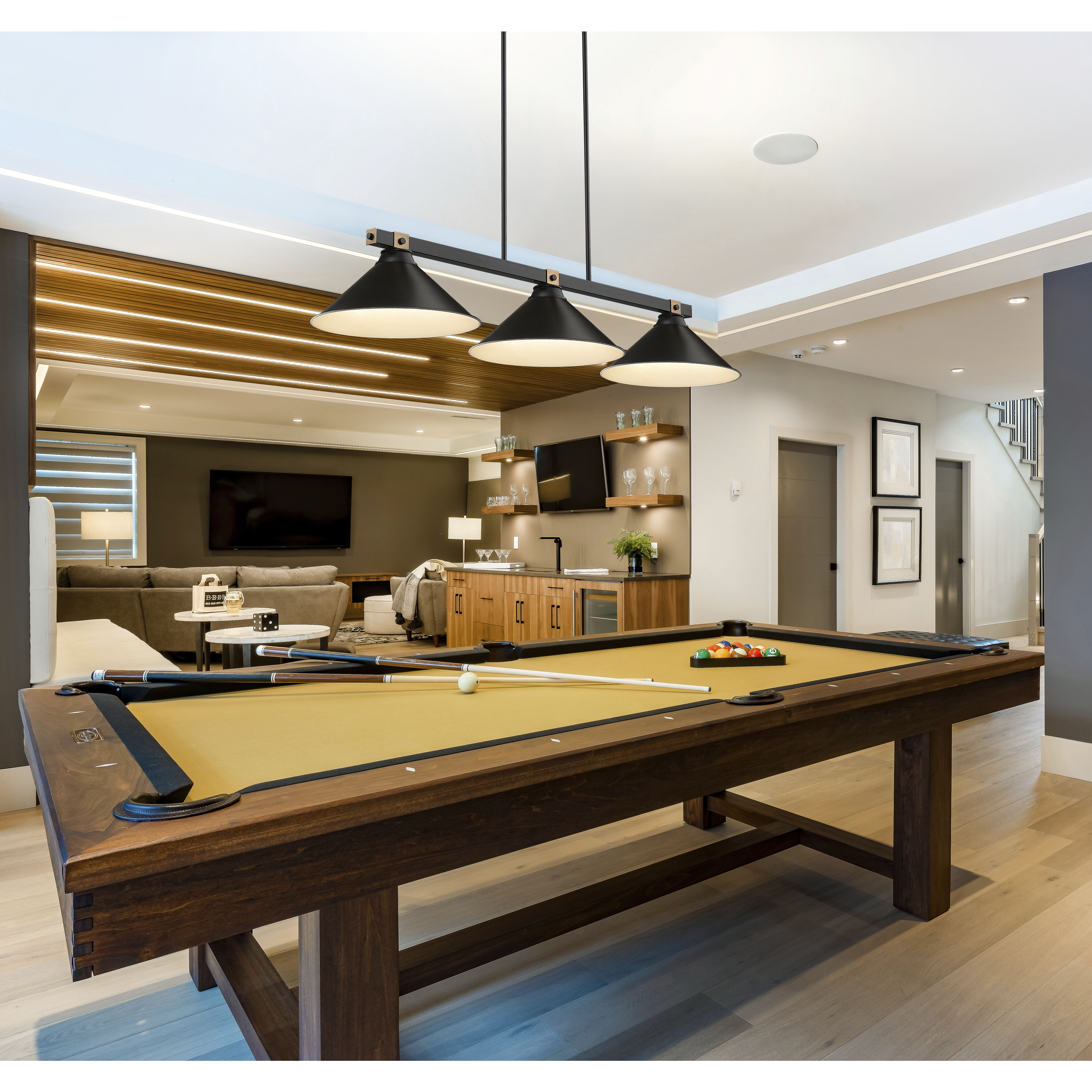 Bronte 3 Light 54 inch Matte Black and Rubbed Brass Billiard Light Ceiling Light