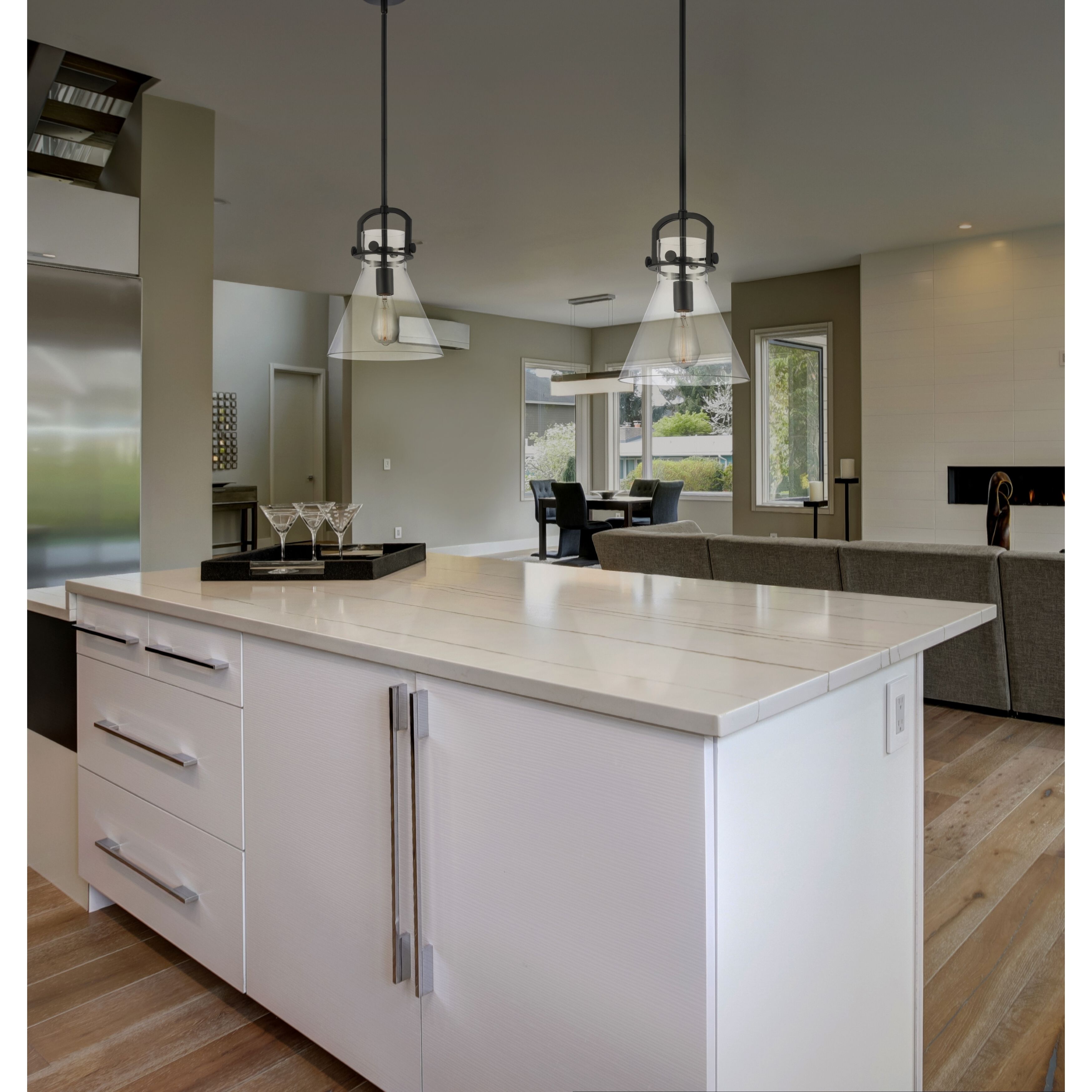 Newton Cone 1 Light 10 inch Matte Black Mini Pendant Ceiling Light in Clear Glass