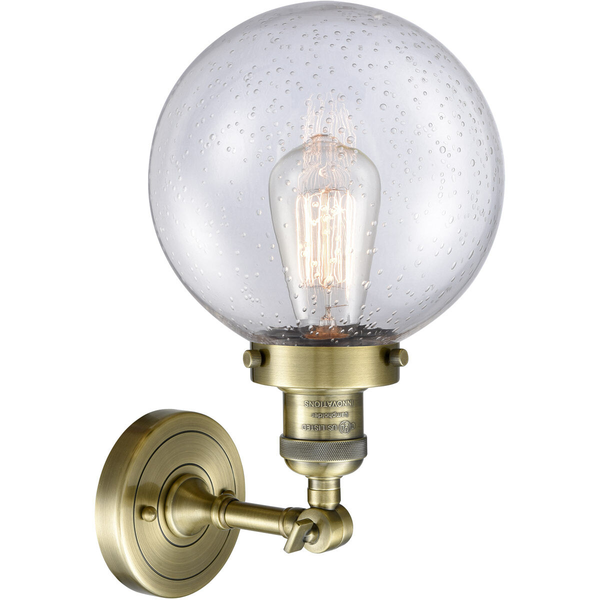 Franklin Restoration Large Beacon LED 8 inch Antique Brass Semi-Flush Mount Ceiling Light in Seedy Glass, Franklin Restoration