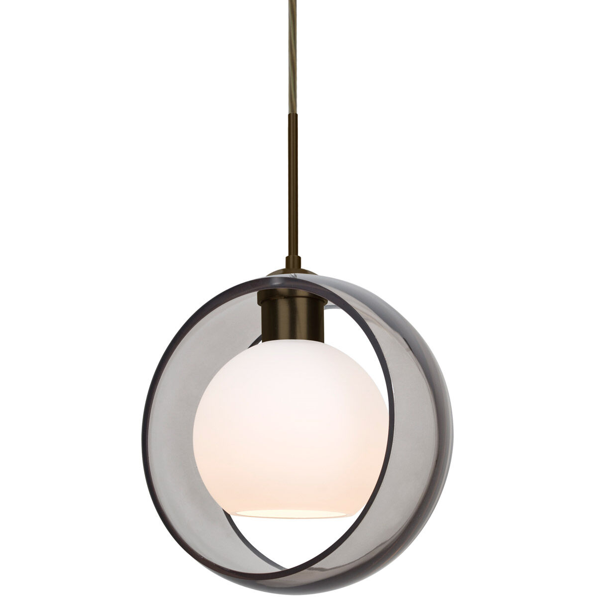 Mana 1 Light Bronze Cord Pendant Ceiling Light in Incandescent, Transparent Smoke/Opal Glass