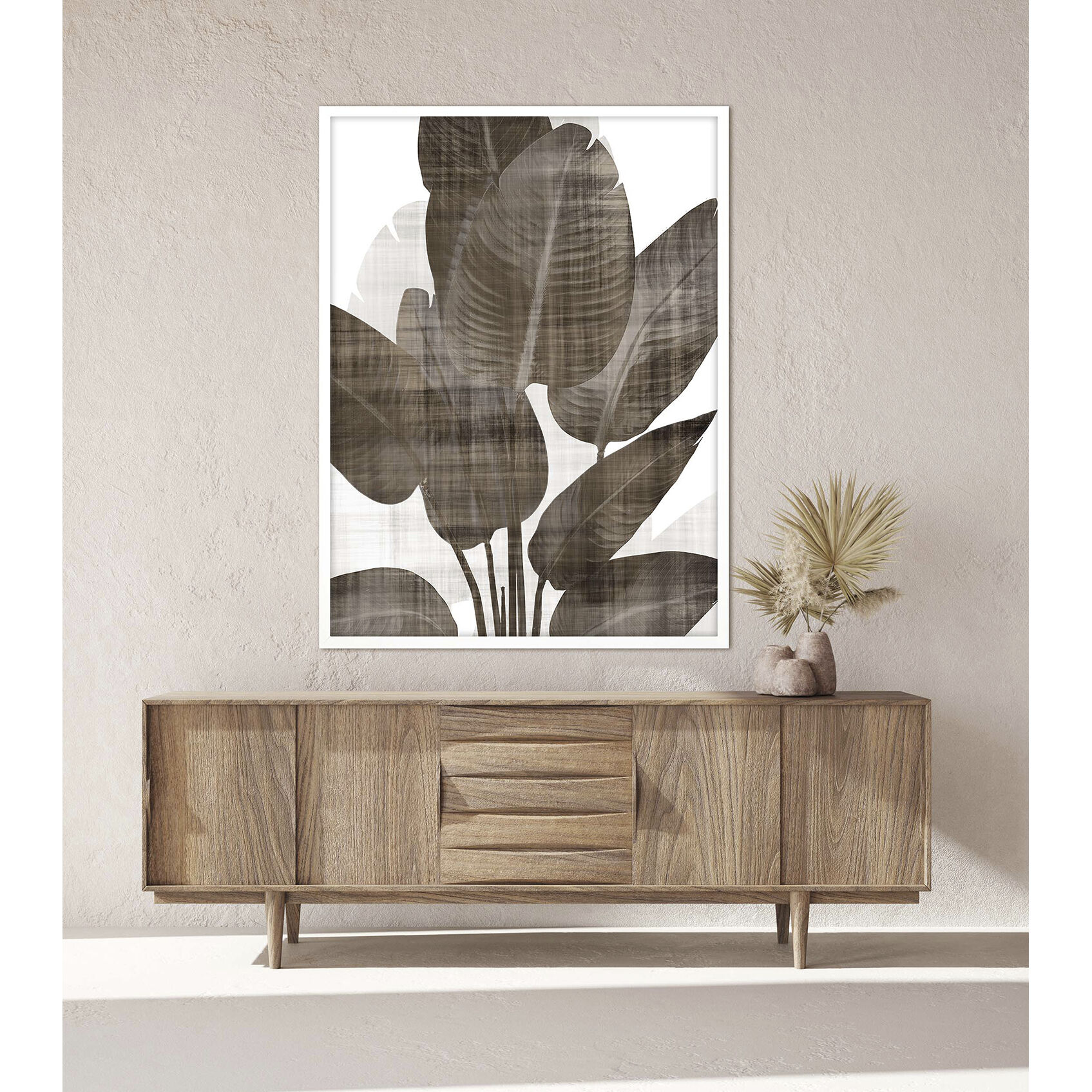 Earthy Palm Brown and White Framed Art