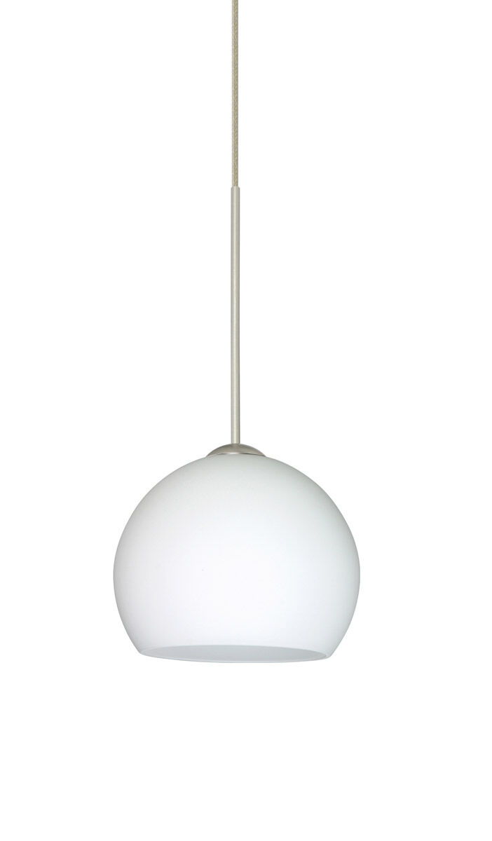 Palla 1 Light Satin Nickel Pendant Ceiling Light in Opal Matte Glass, Halogen