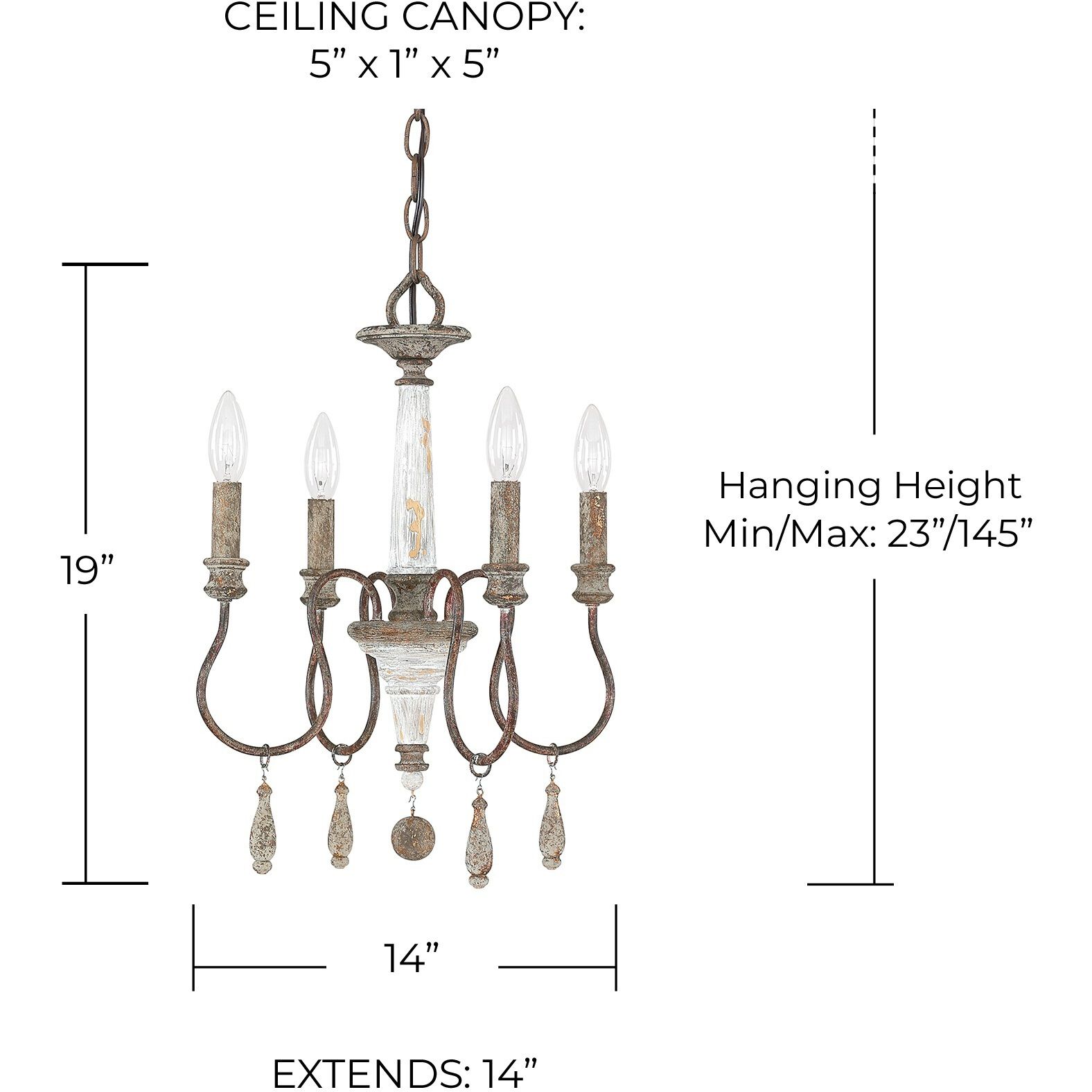 Zoe 4 Light 14 inch French Antique Chandelier Ceiling Light