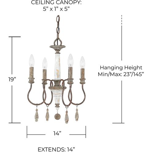 Zoe 4 Light 14 inch French Antique Chandelier Ceiling Light