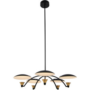 Redding LED 31 inch Matte Black with White and Brass Accent Chandelier Ceiling Light