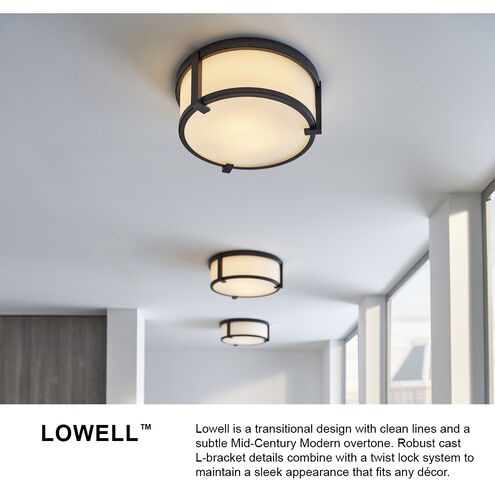 Lowell LED 16 inch Brushed Bronze Indoor Flush Mount Ceiling Light in Etched Opal