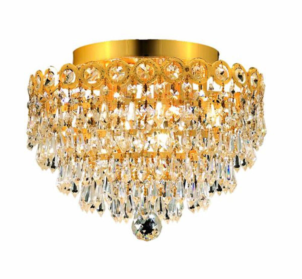 Century 4 Light 12 inch Gold Flush Mount Ceiling Light in Royal Cut
