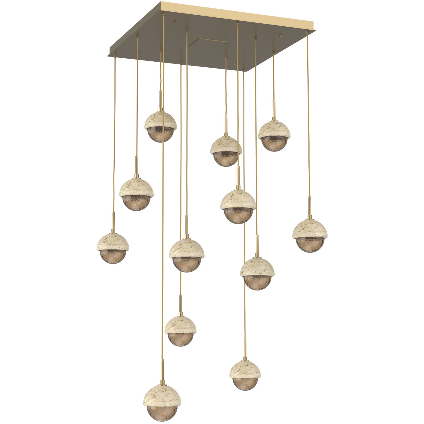Cabochon LED Gilded Brass with Travertine Stone Pendant Chandelier Ceiling Light in Bronze, 2700K LED