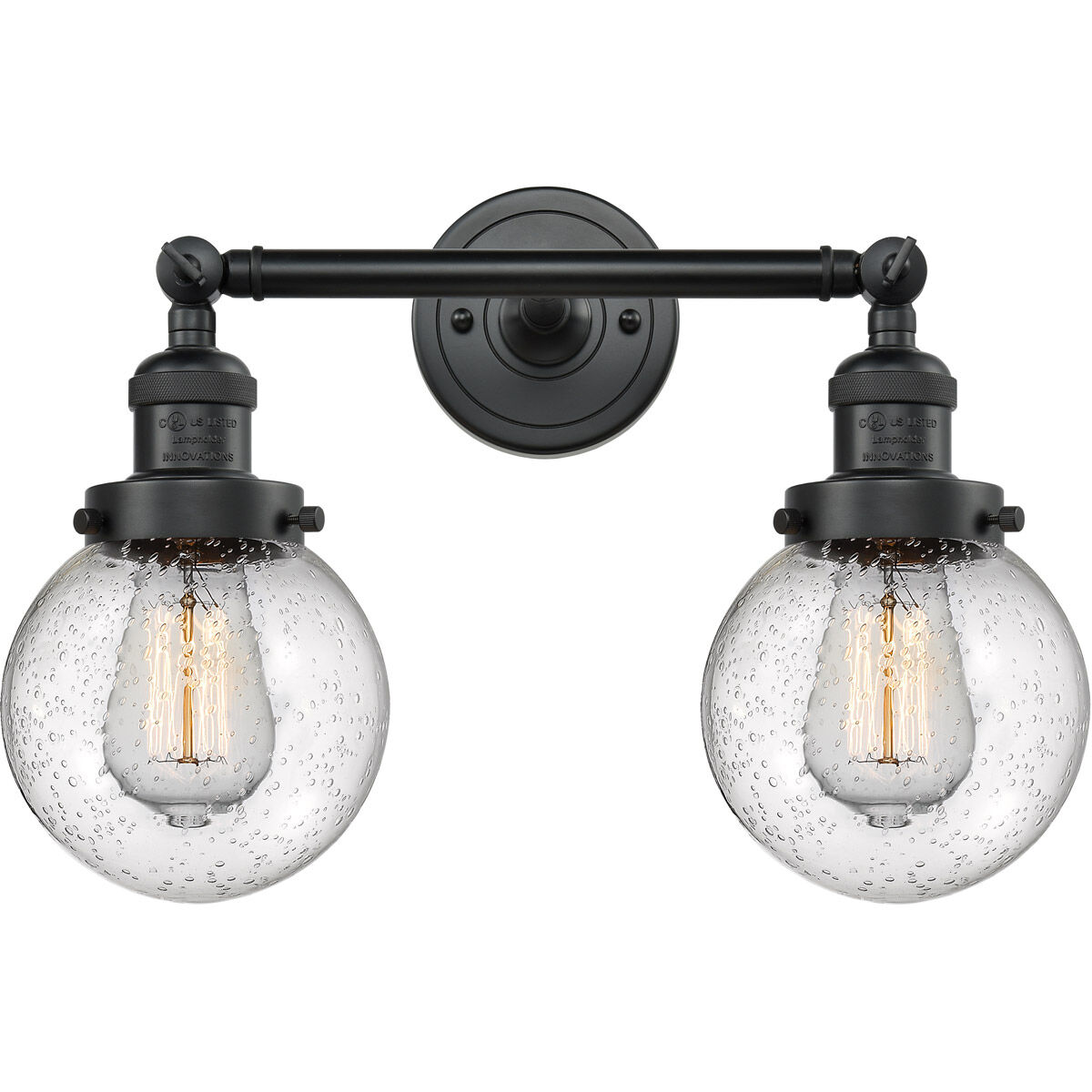 Franklin Restoration Beacon LED 6 inch Matte Black Bath Vanity Light Wall Light in Seedy Glass, Franklin Restoration