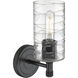 Crown Point Sconce Wall Light in Matte Black, Deco Swirl Glass