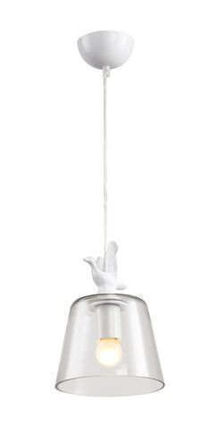 DU Series 7 inch Pendant Ceiling Light, Black Frame, White Bird on Top
