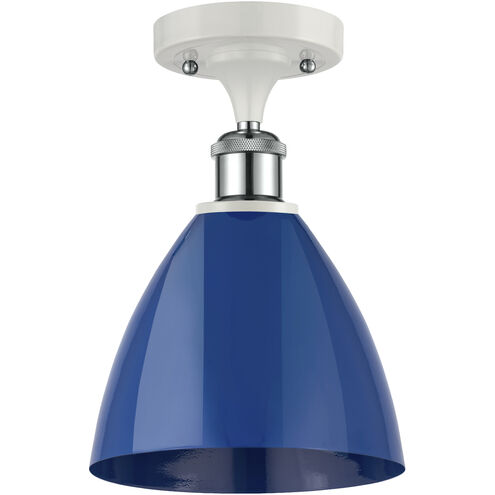 Ballston Plymouth Dome 1 Light 8 inch White and Polished Chrome Semi-Flush Mount Ceiling Light in Matte Blue