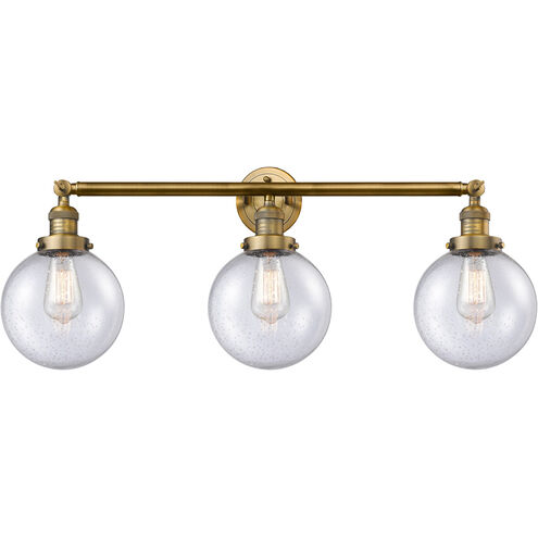 Franklin Restoration Large Beacon LED 32 inch Brushed Brass Bath Vanity Light Wall Light in Seedy Glass, Franklin Restoration