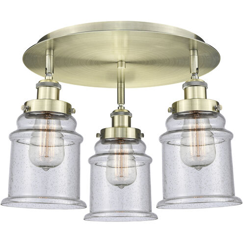 Canton 3 Light 17.75 inch Antique Brass Flush Mount Ceiling Light in Seedy
