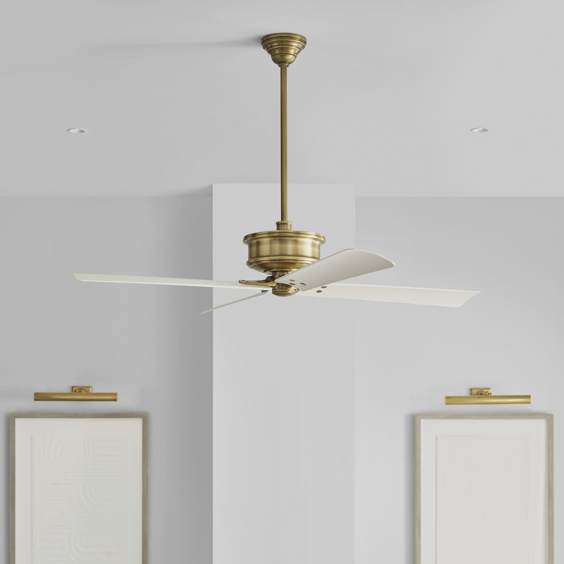 Subway 56 inch Hand Rubbed Antique Brass with Matte White Blades Indoor/Outdoor Ceiling Fan in Hand-Rubbed Antique Brass