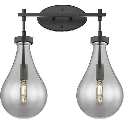 Downtown Urban Owego 2 Light 18 inch Matte Black Bath Vanity Light Wall Light in Light Smoke Glass
