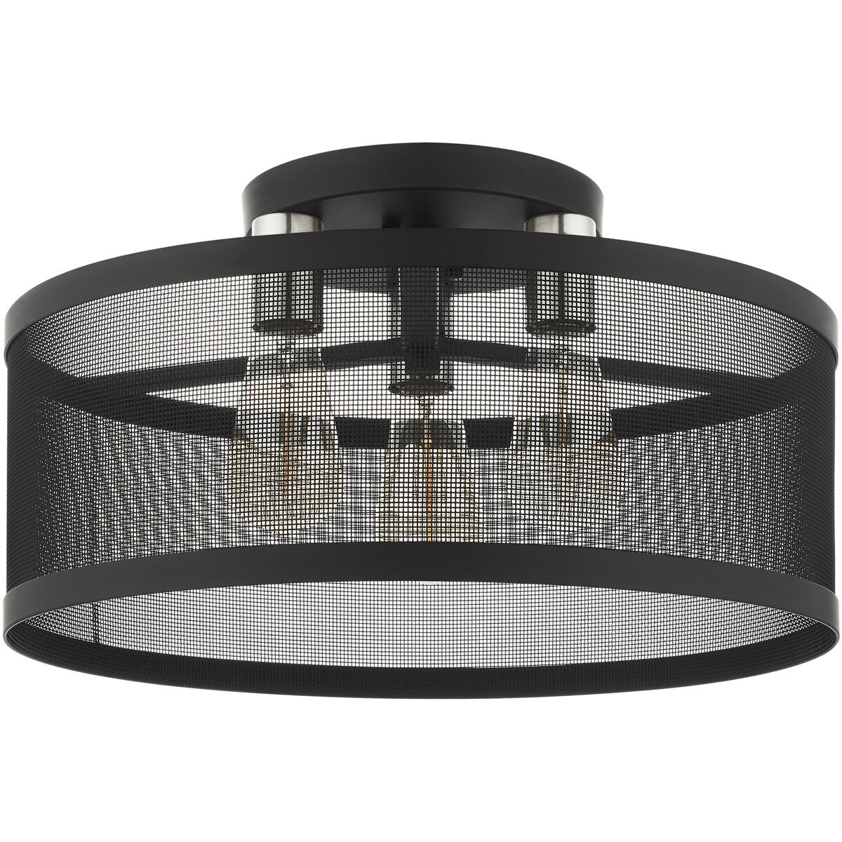 Industro 3 Light 18 inch Black with Brushed Nickel Accents Semi Flush Ceiling Light