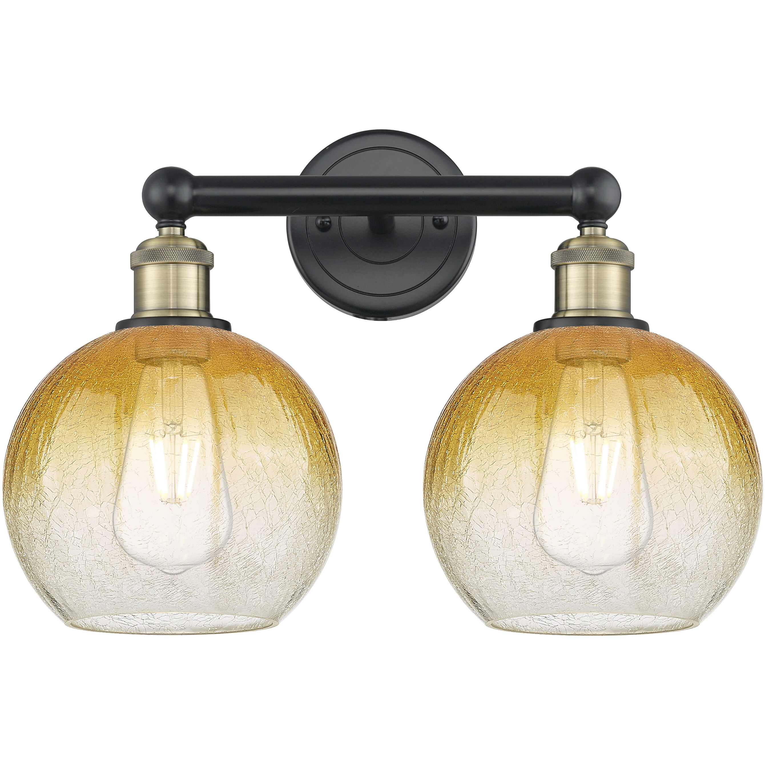 Edison Brookhaven Globe 2 Light 17 inch Black Antique Brass Bath Vanity Light Wall Light in Amber Glass