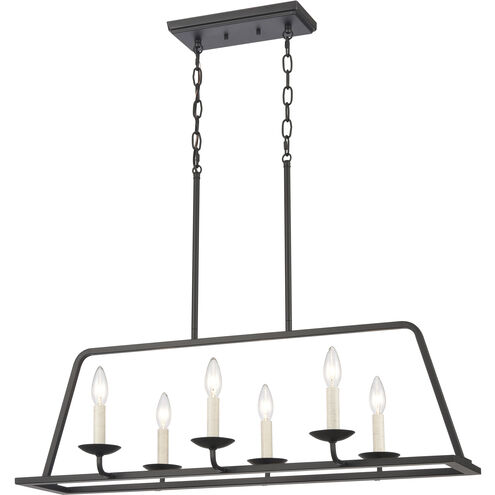 Ellisville 6 Light 34 inch Matte Black with Antique White Linear Chandelier Ceiling Light