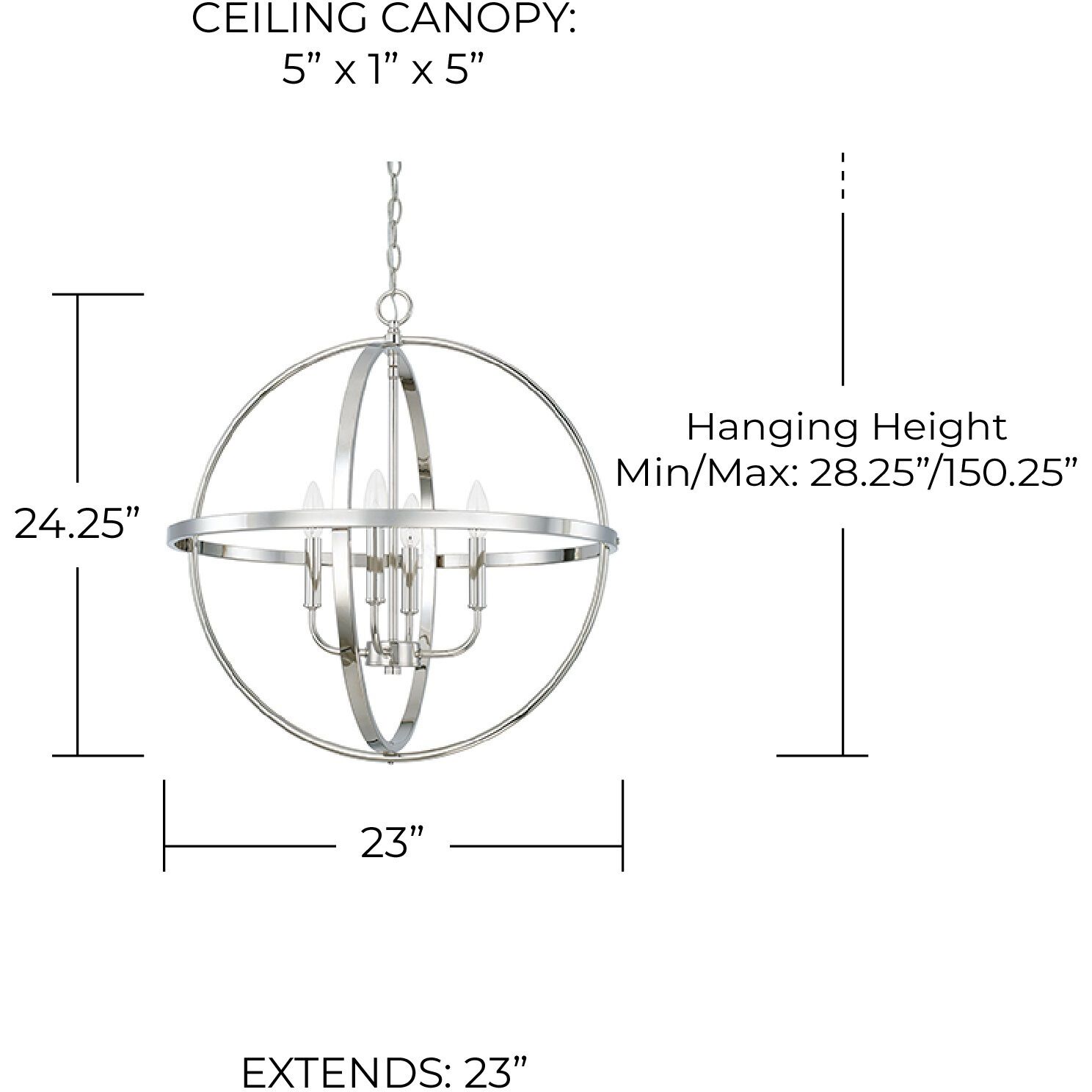 Elijah 4 Light 23 inch Polished Nickel Pendant Ceiling Light